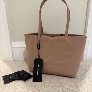 Dolce & Gabbana Beige Pink Leather Tote Bag